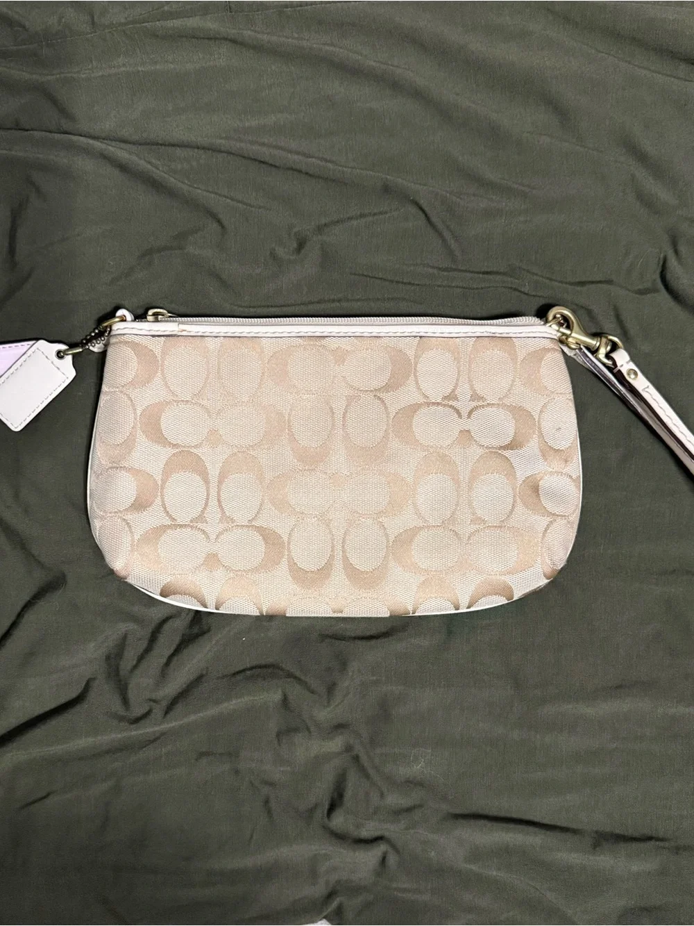 Rare Vintage Coach Cream and Tan Signature Canvas Wristlet with Leather Trim
